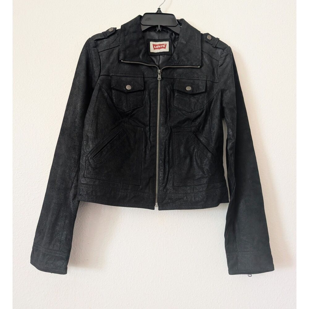 Levi’s Women’s Black Genuine Leather Suede Finish Moto Jacket Full Zip